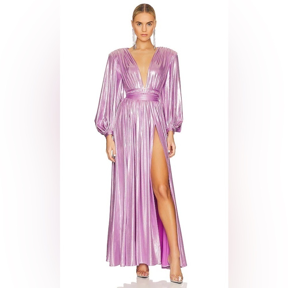 New! Bronx and Banco Zoe Lilac Metallic Maxi Gown💜 Purple/Pink 💜 Medium - Picture 2 of 16